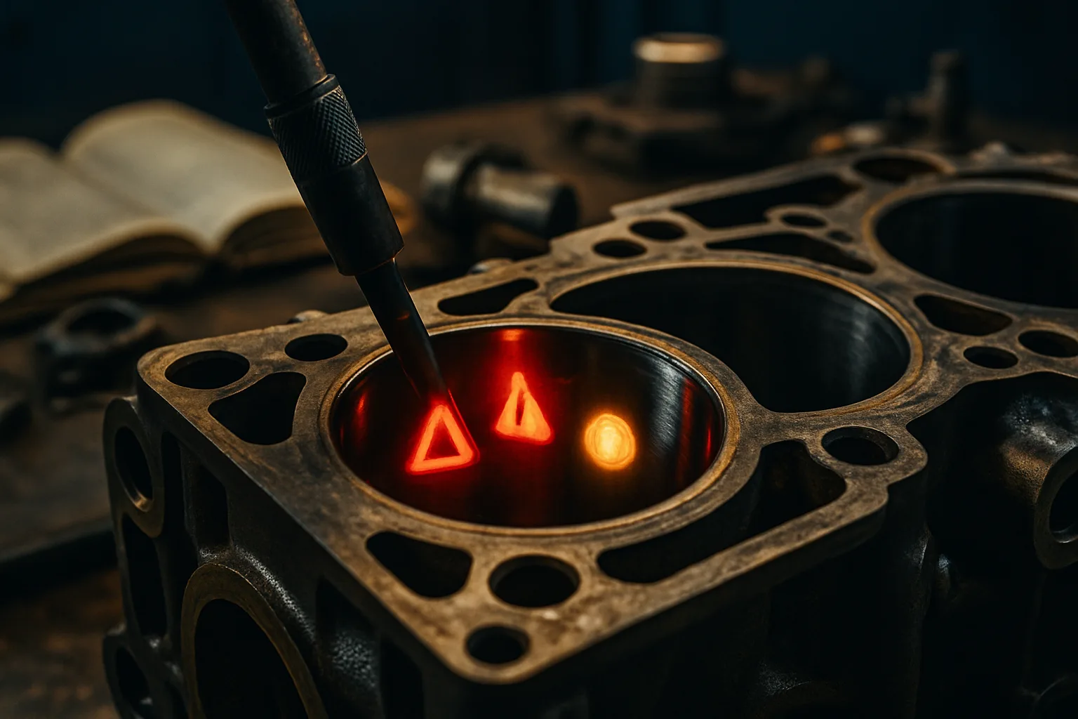 Engine diagnostics in progress with scanning equipment